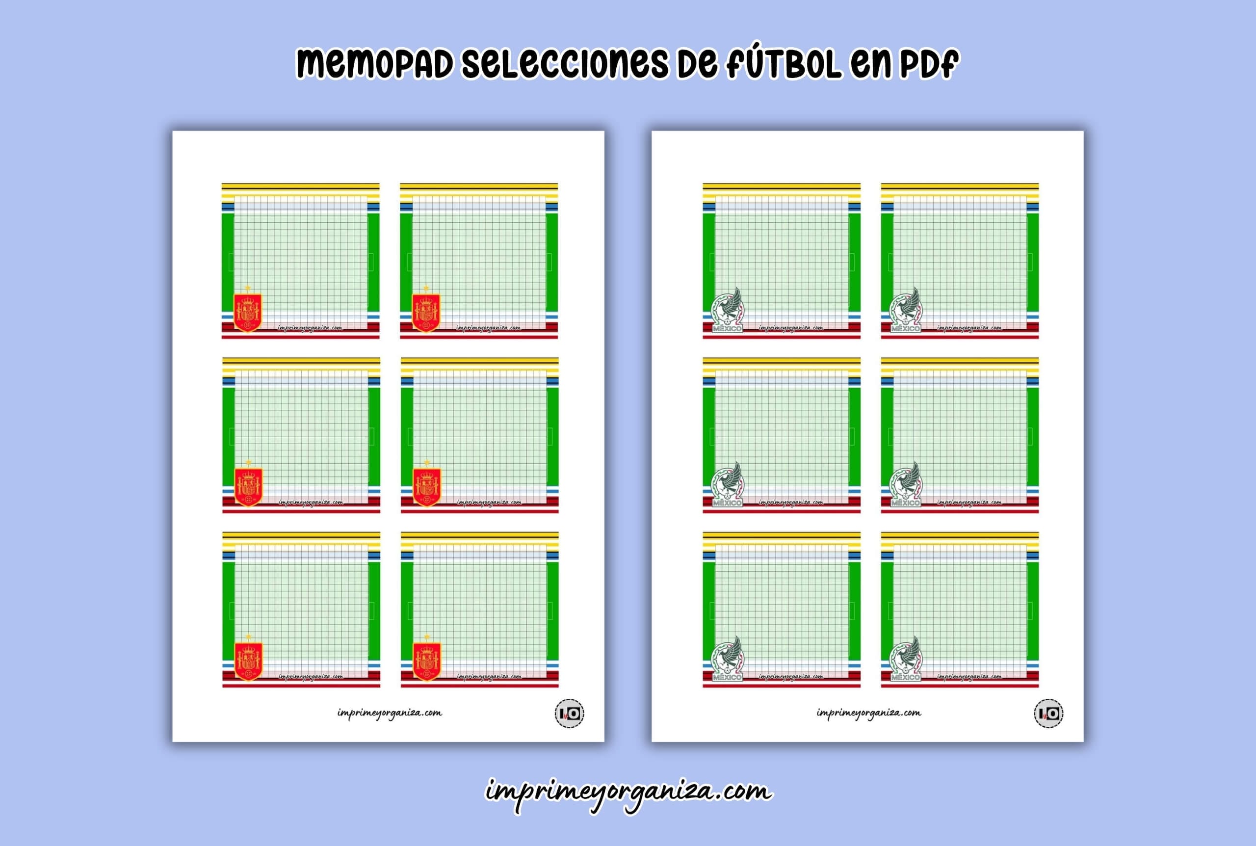 memo pads de selecciones de fútbol para imprimir gratis