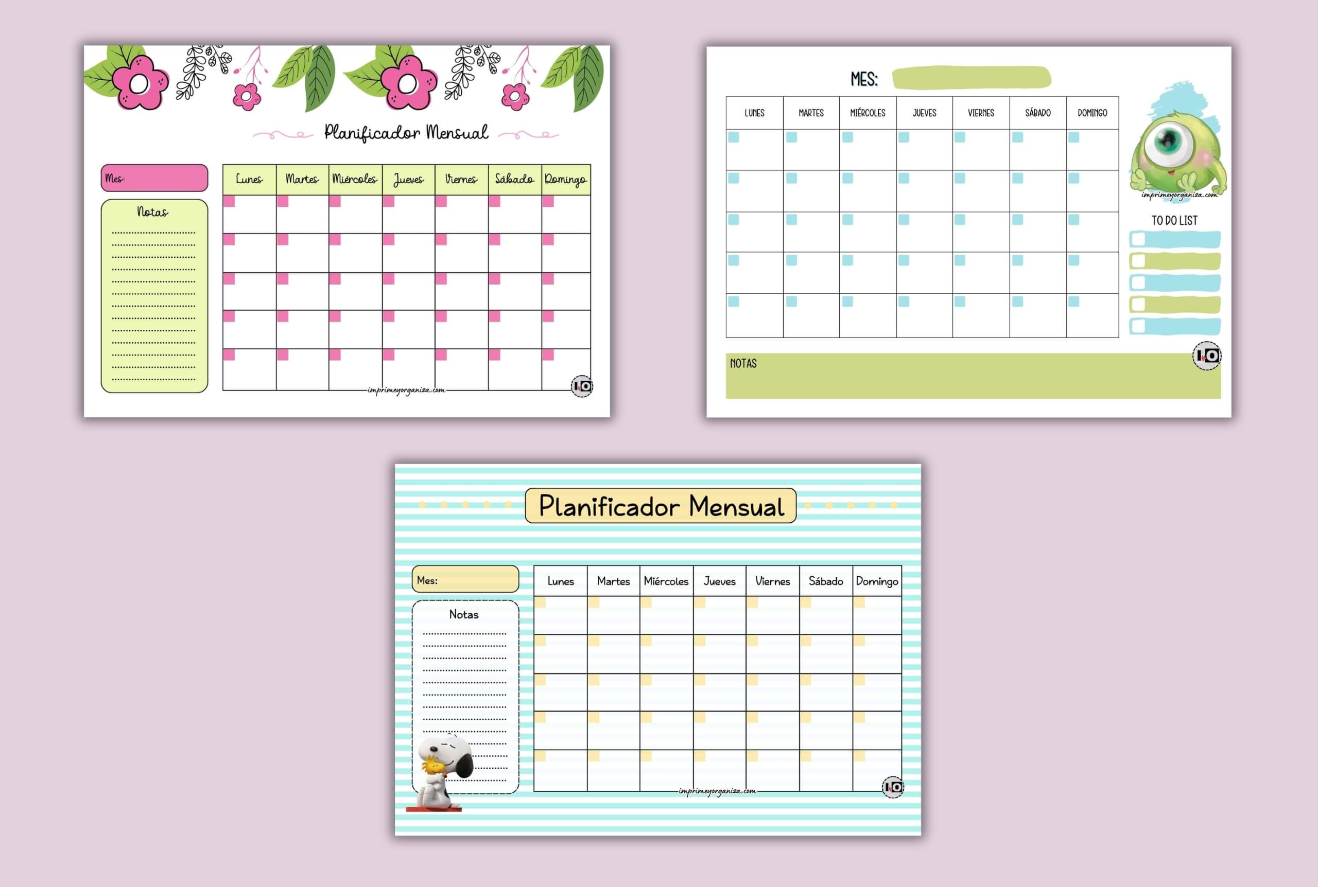 organizadores mensuales para imprimir gratis