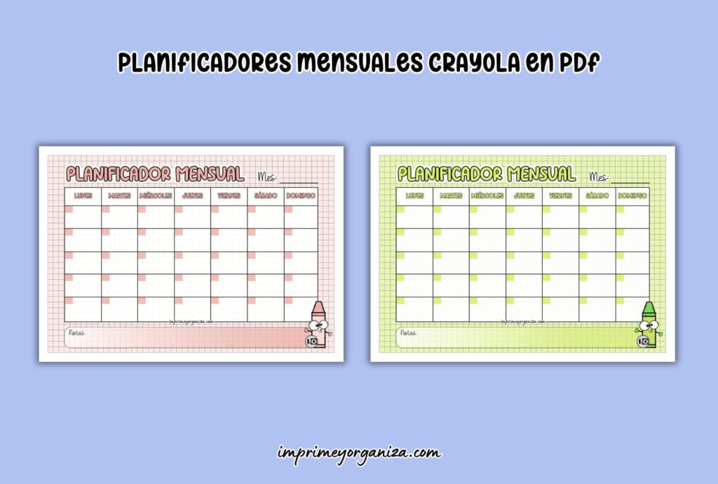 planificadores mensuales crayola para imprimir gratis