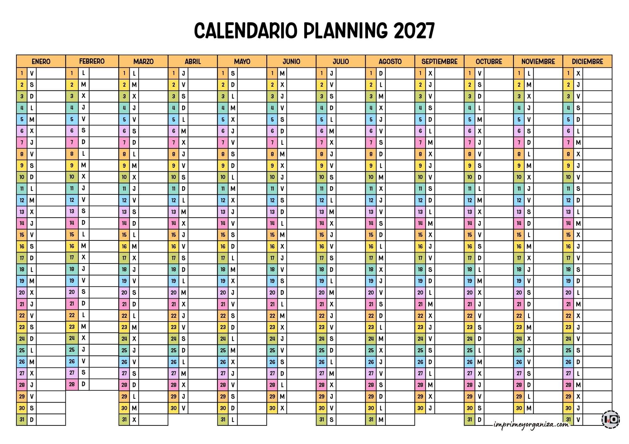Calendario planning 2027 Arco Iris