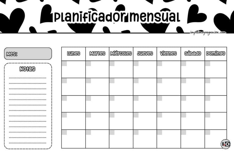 Planificador Mensual Corazones
