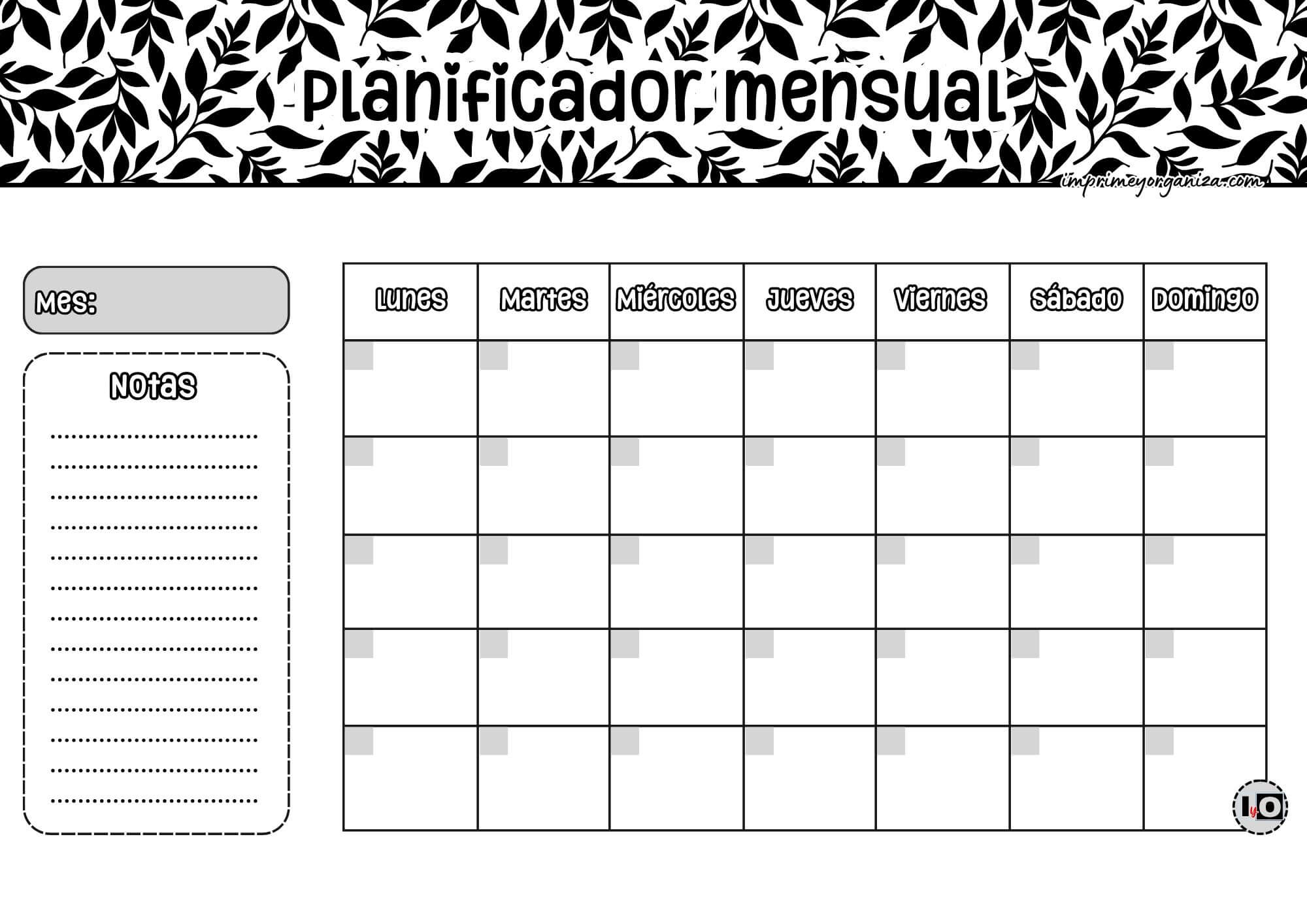 Planificador Mensual Hojas