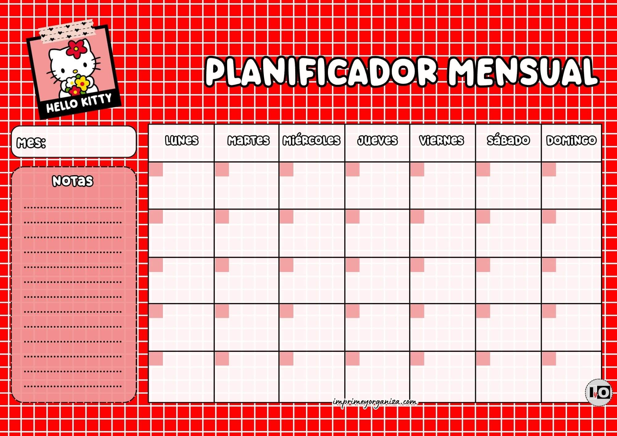 Planificador Mensual de Hello Kitty