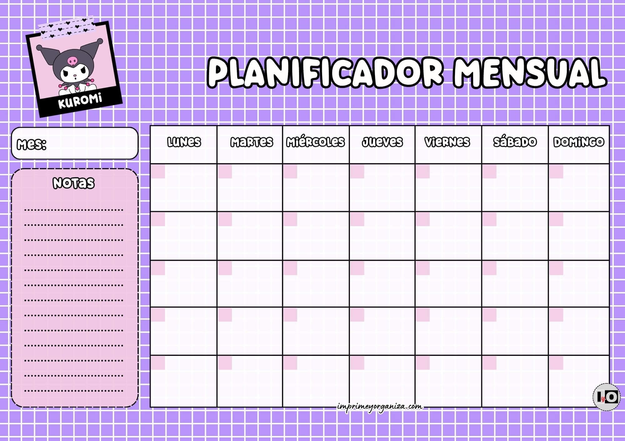 Planificador Mensual de Kuromi