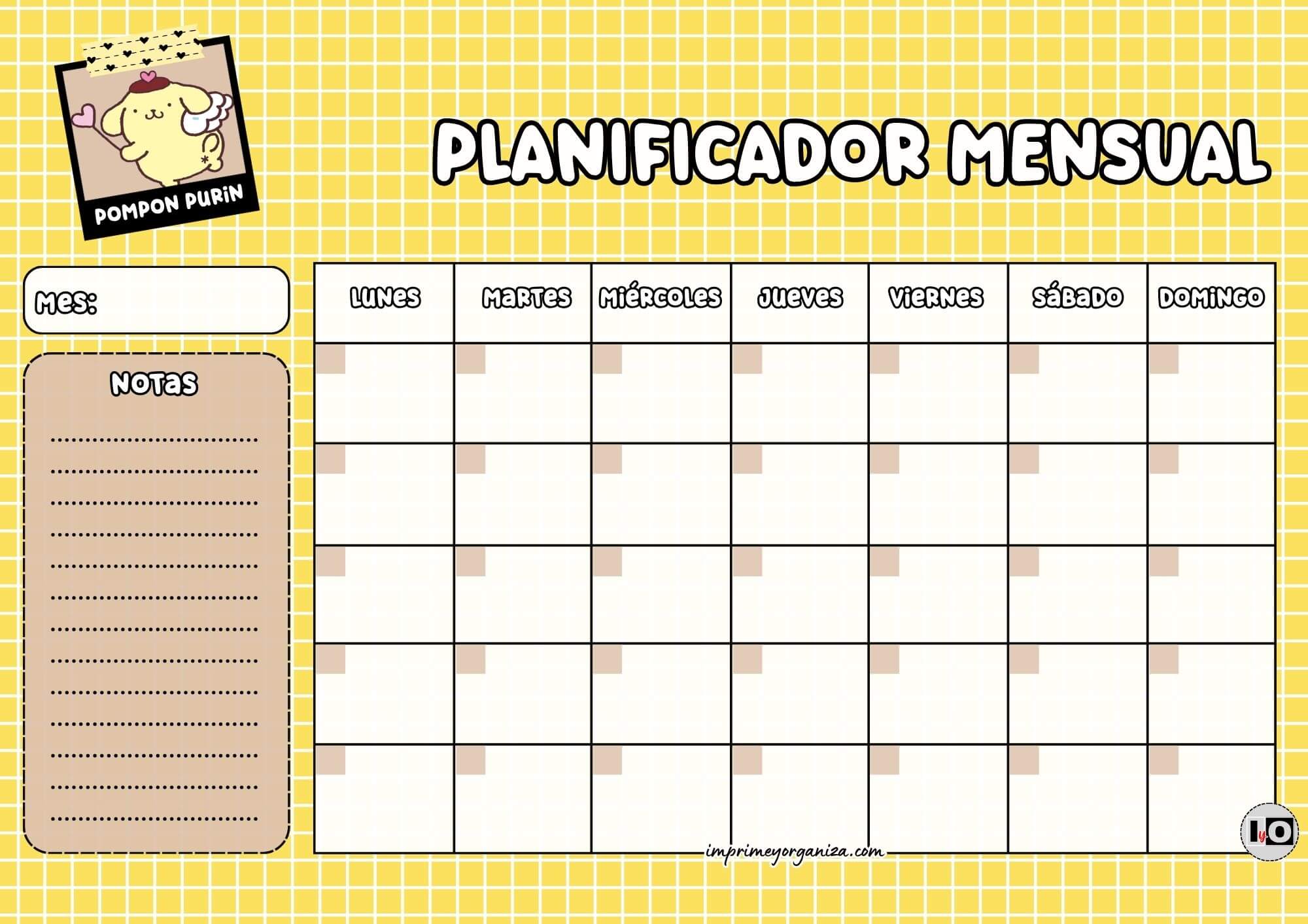 Planificador Mensual de Pompon Purin