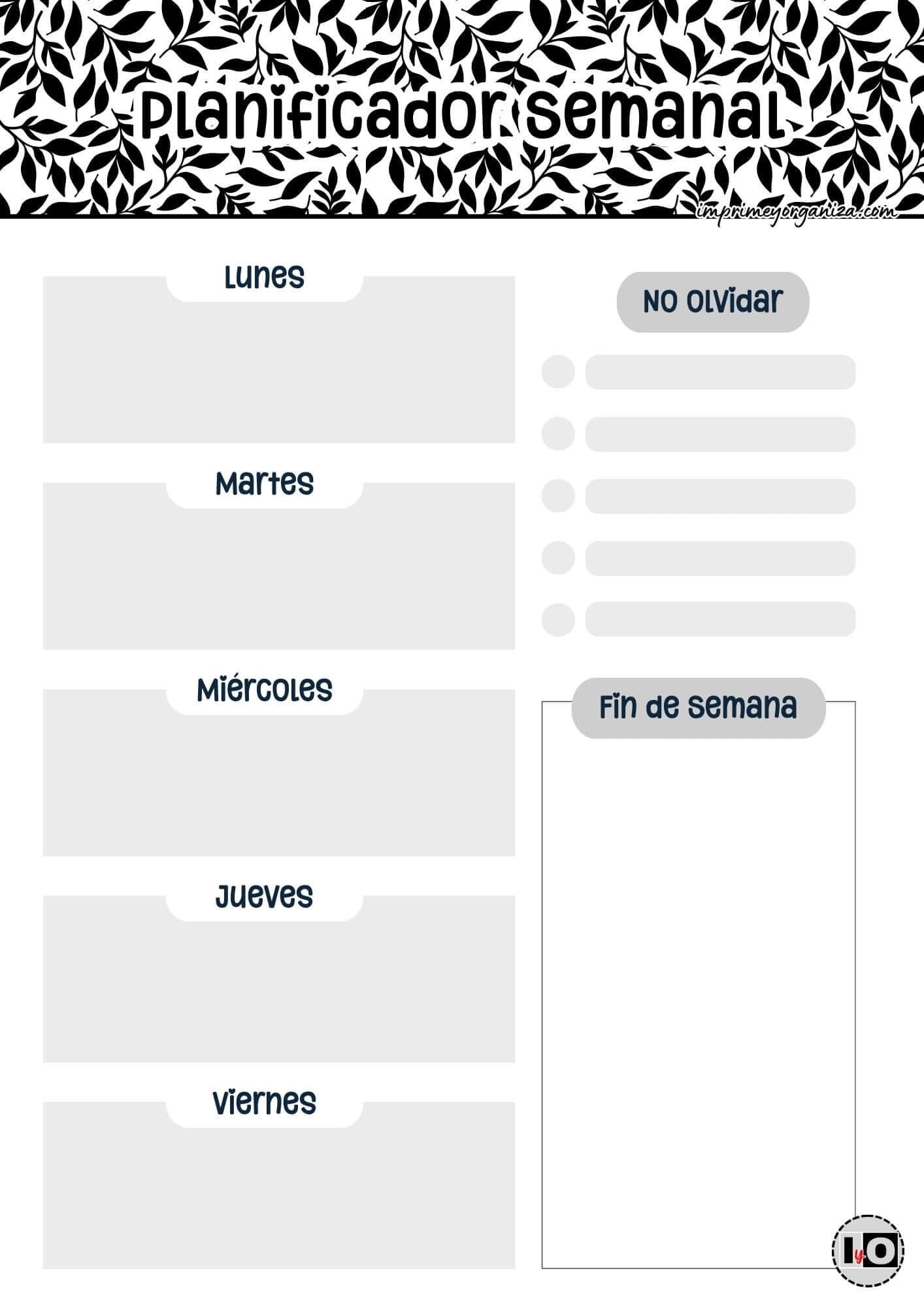 Planificador Semanal Hojas