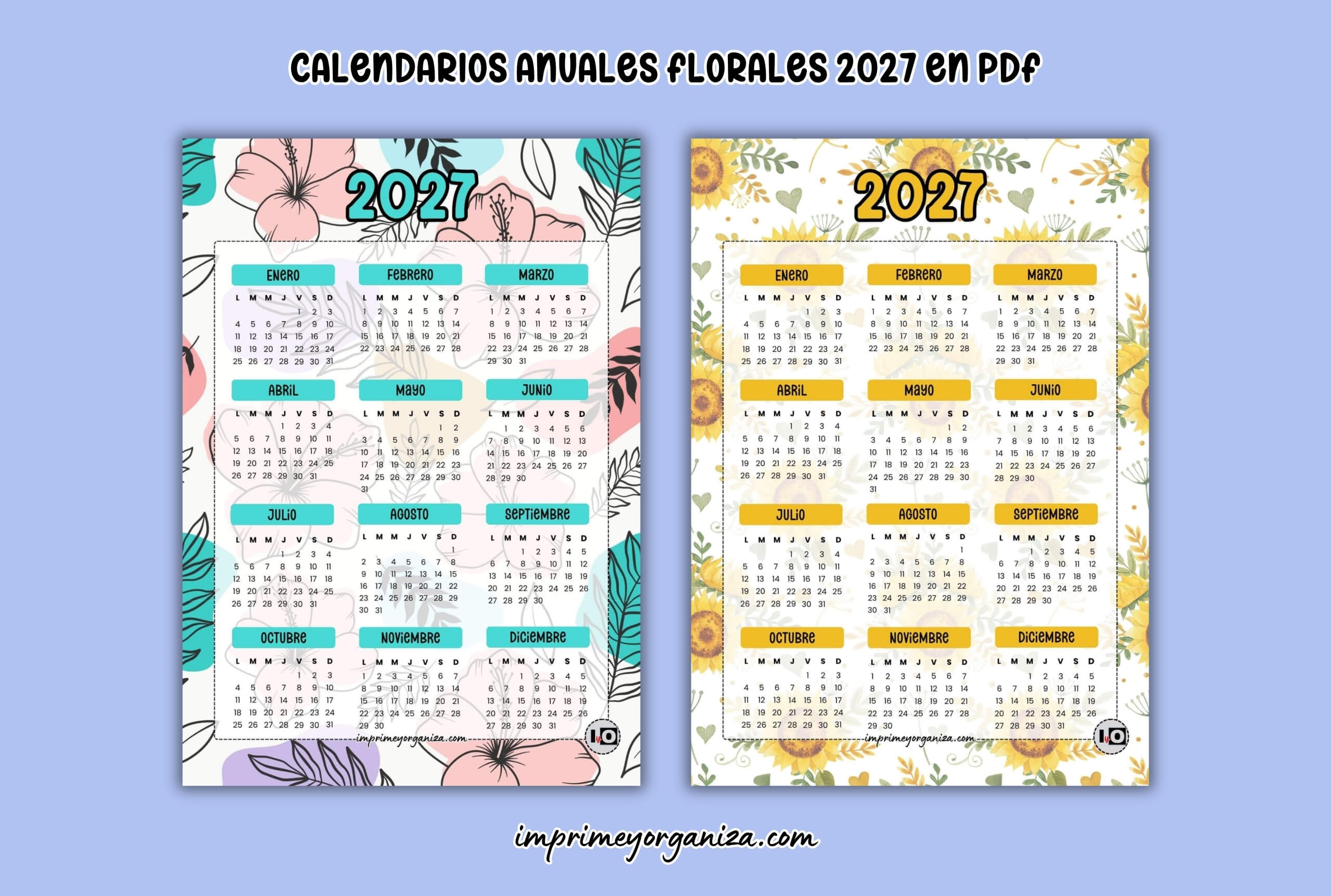 calendarios florales anuales 2027 para imprimir en PDF gratis
