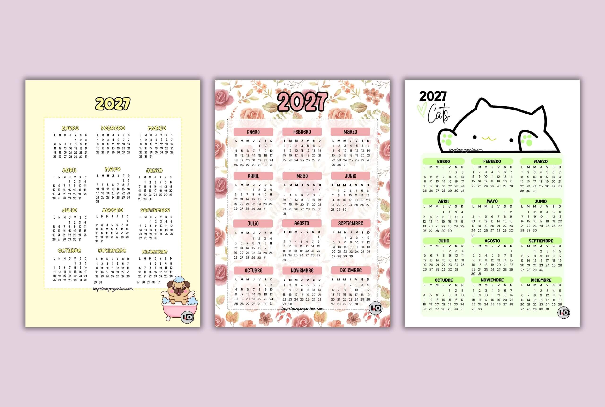 diseños de calendarios anuales 2027 para imprimir en PDF gratis