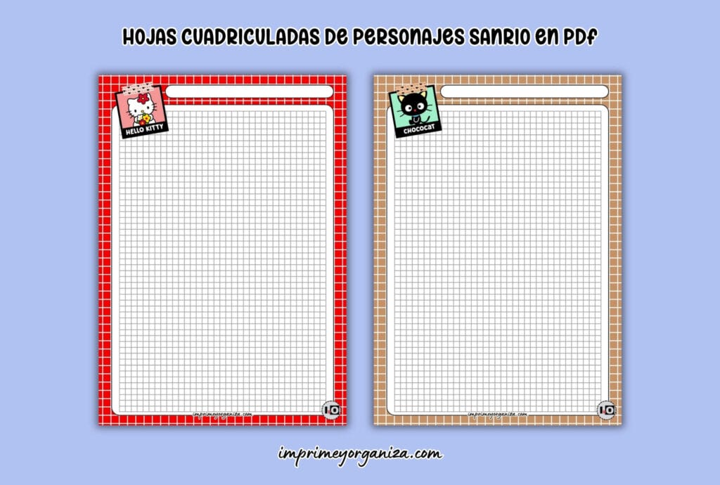 hojas cuadriculadas de personajes sanrio para imprimir en PDF gratis