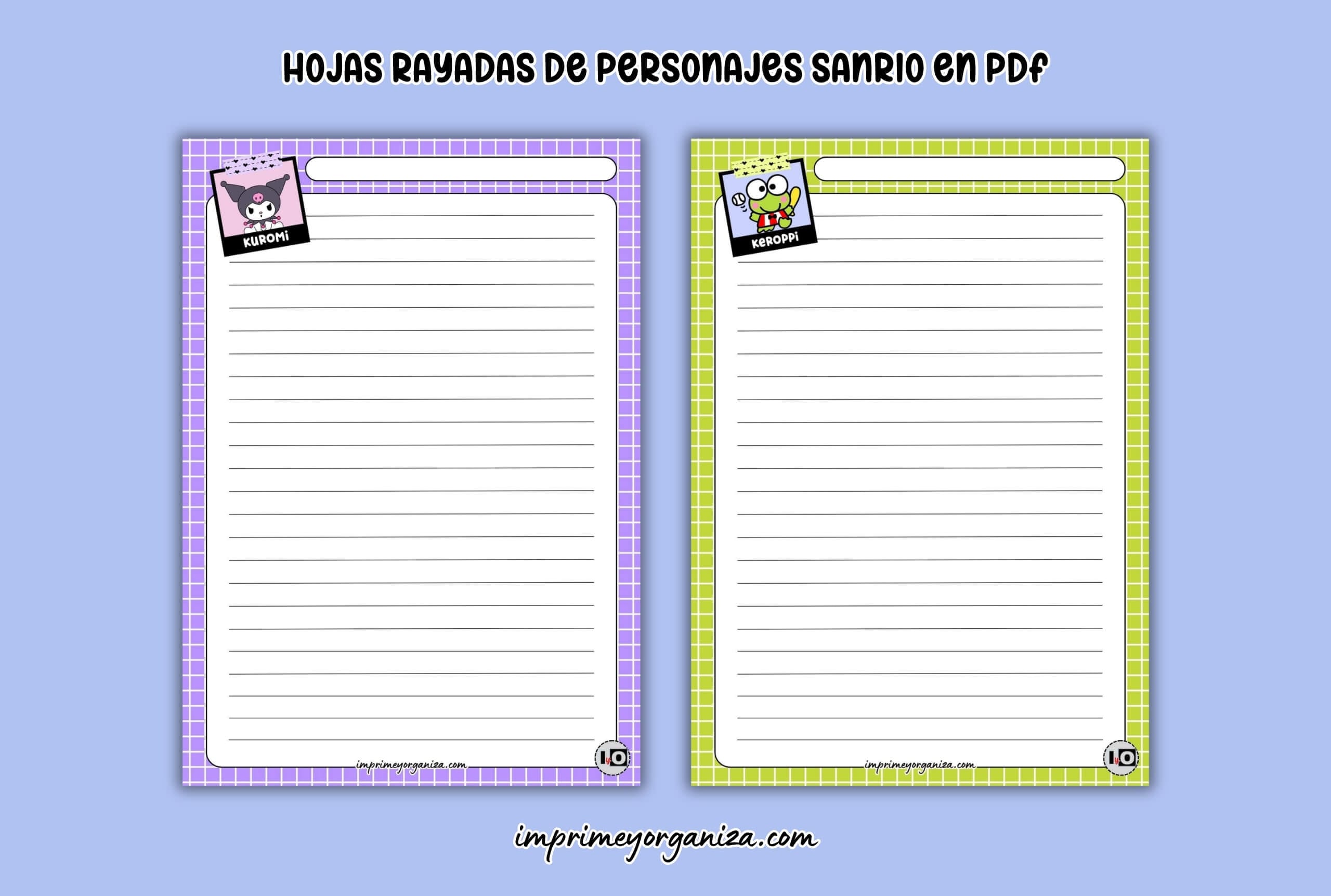 hojas rayadas de personajes sanrio para imprimir en PDF gratis