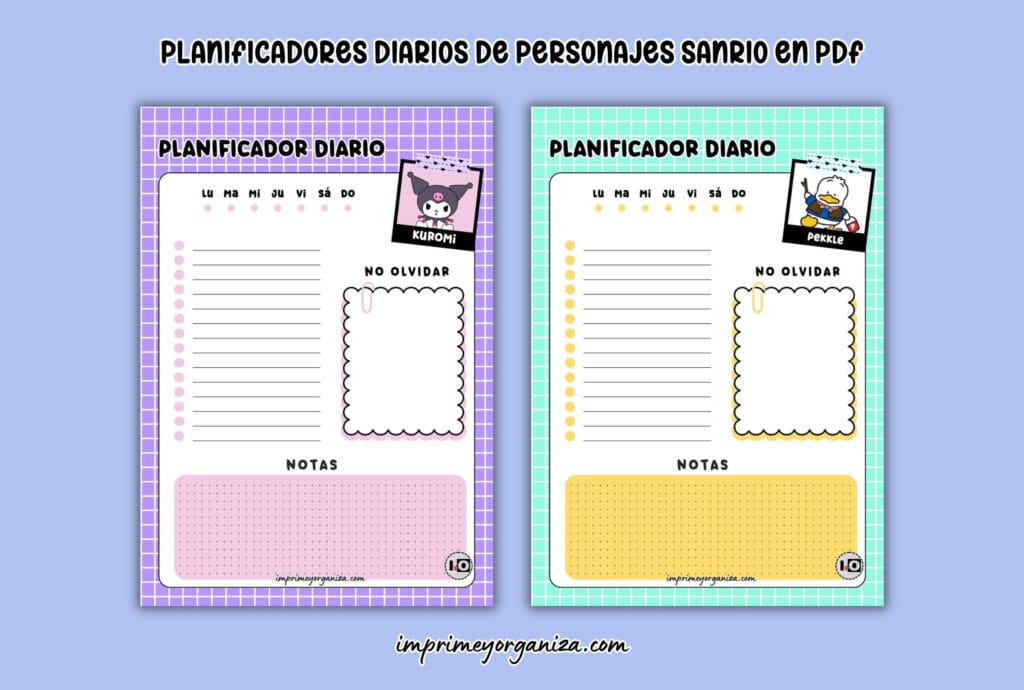 organizadores diarios de personajes sanrio para imprimir en PDF gratis