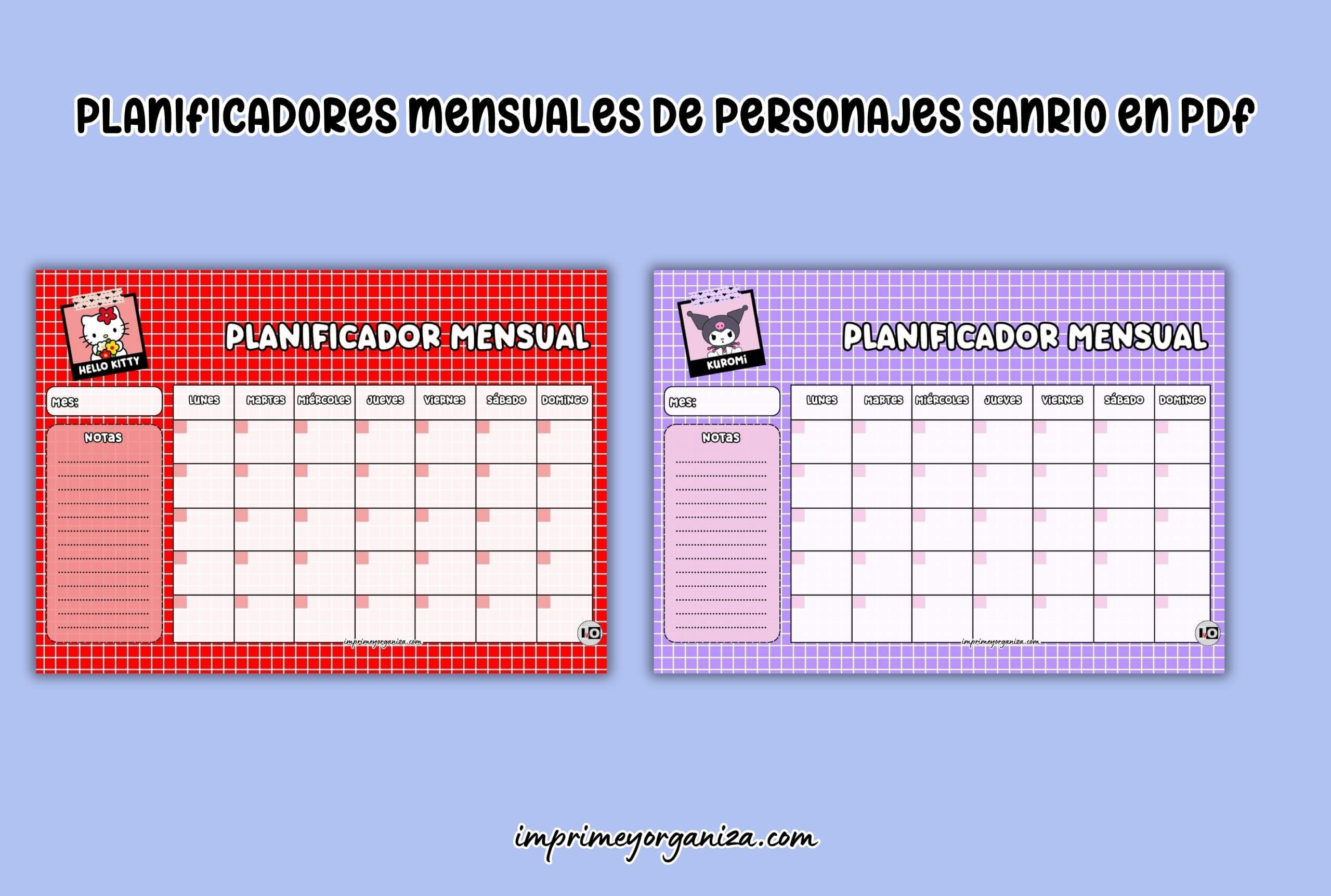 organizadores mensuales de personajes sanrio para imprimir en PDF gratis