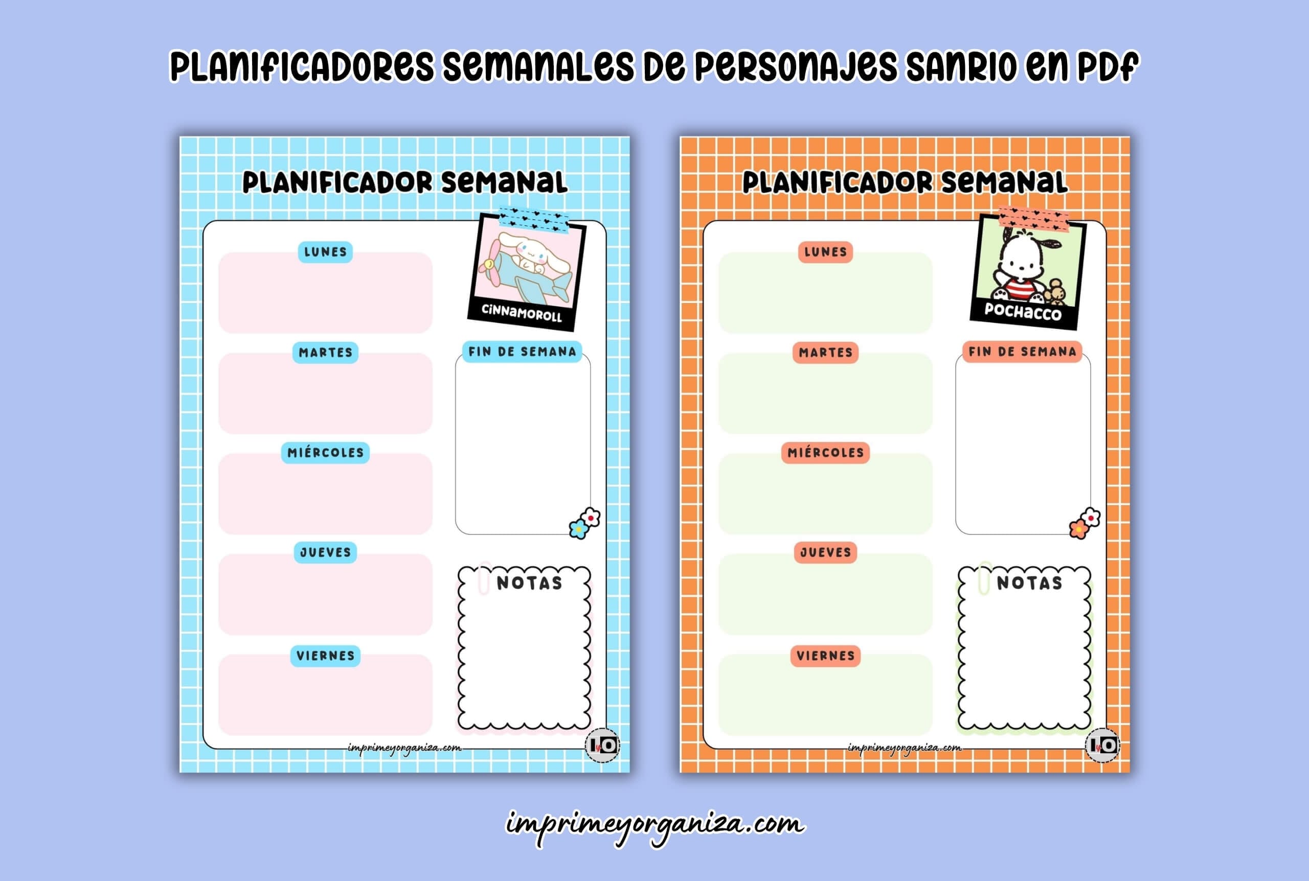 organizadores semanales de personajes sanrio para imprimir en PDF gratis