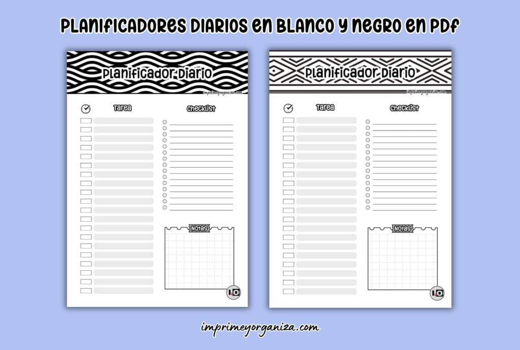 planificadores diarios en blanco y negro para imprimir gratis