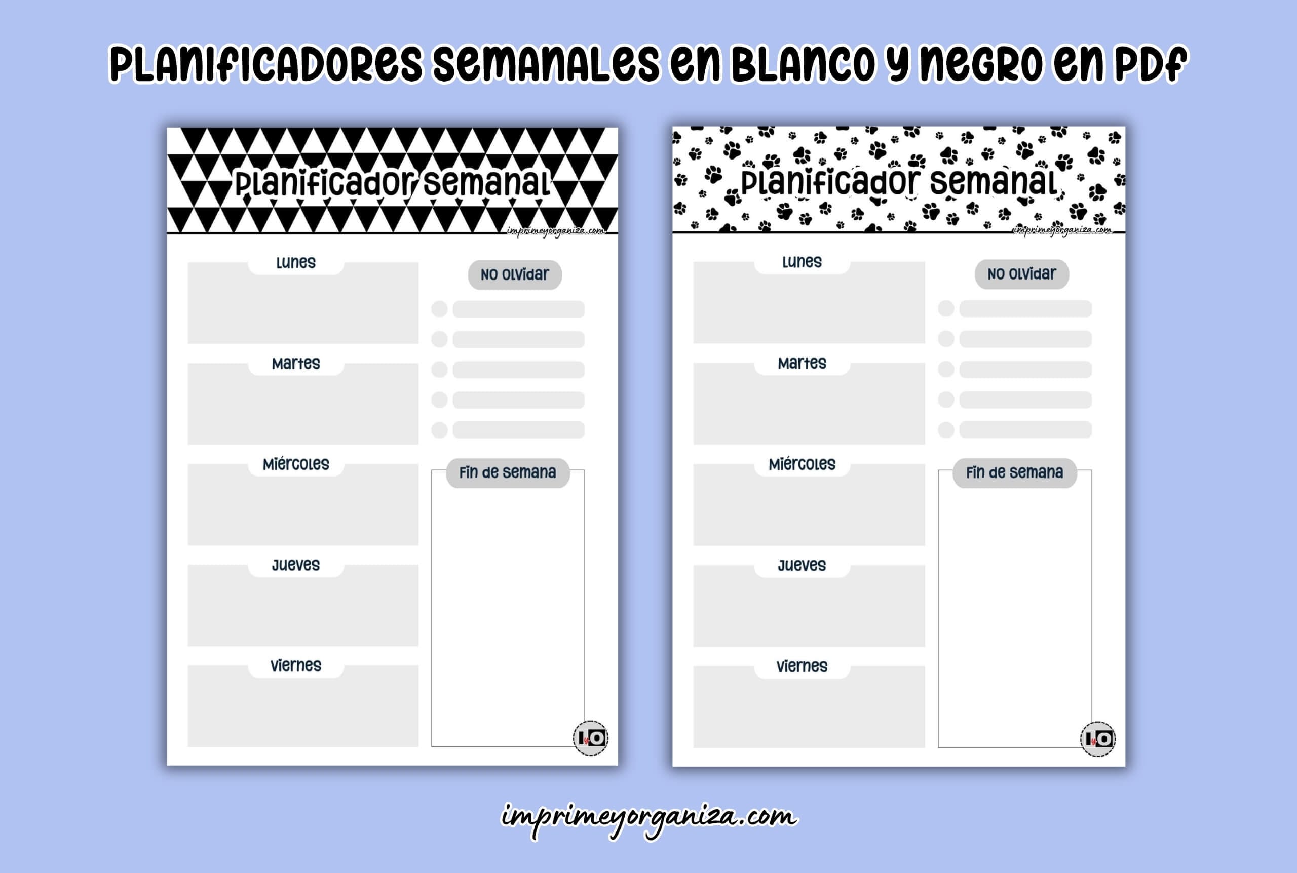 planificadores semanales en blanco y negro para imprimir gratis