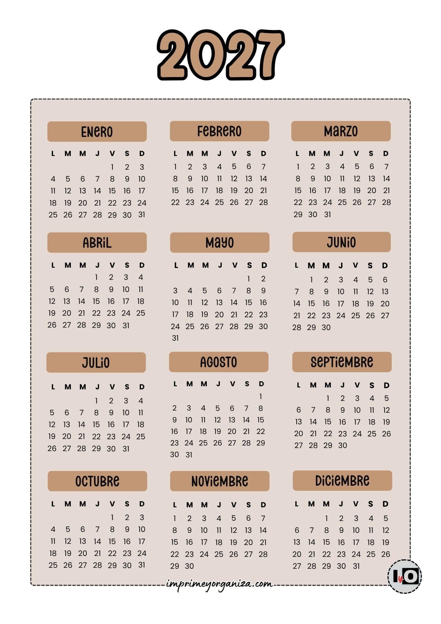 Calendario 2027 Marrón