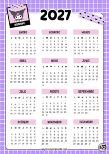 Calendario 2027 de Kuromi