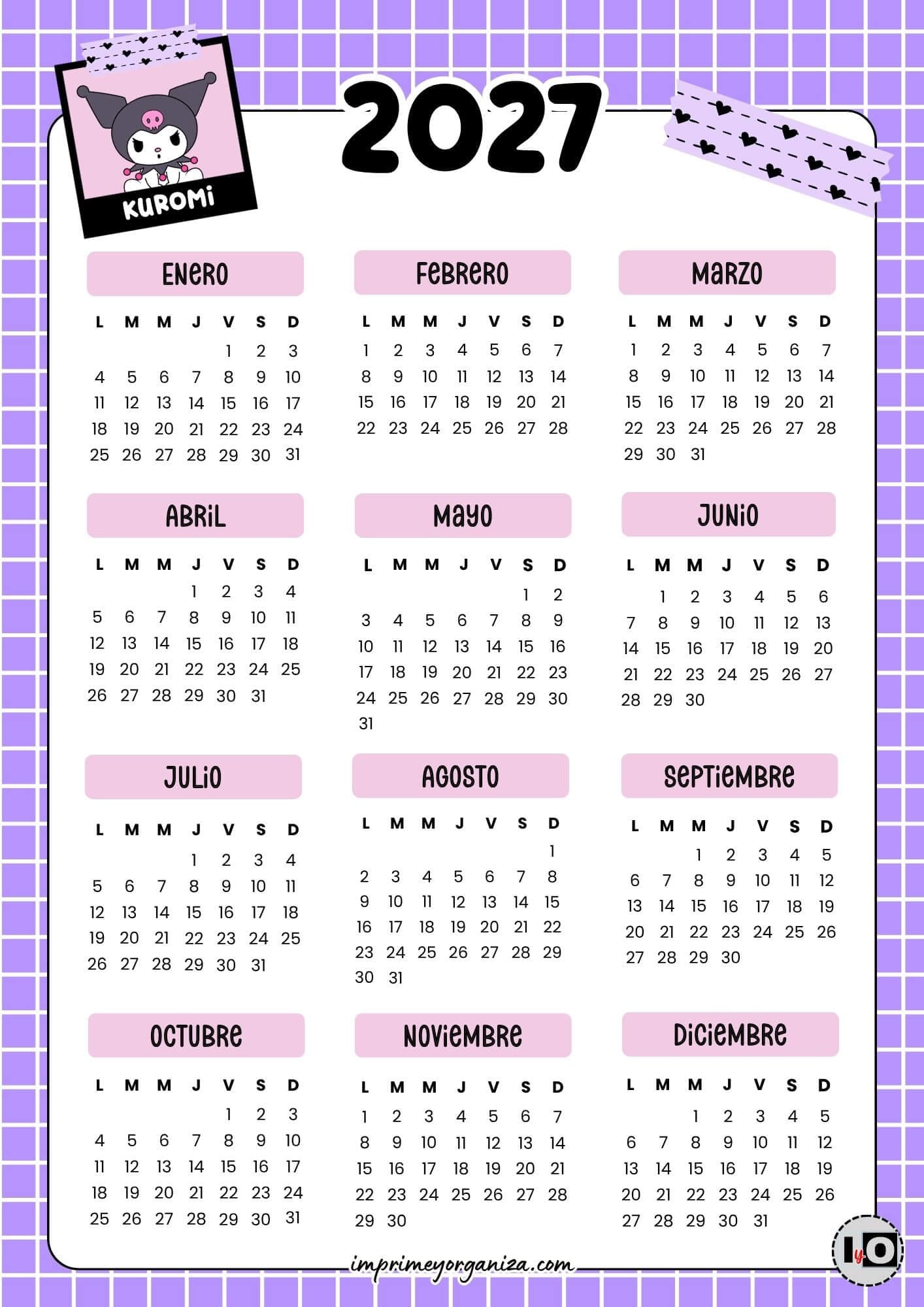 Calendario 2027 de Kuromi