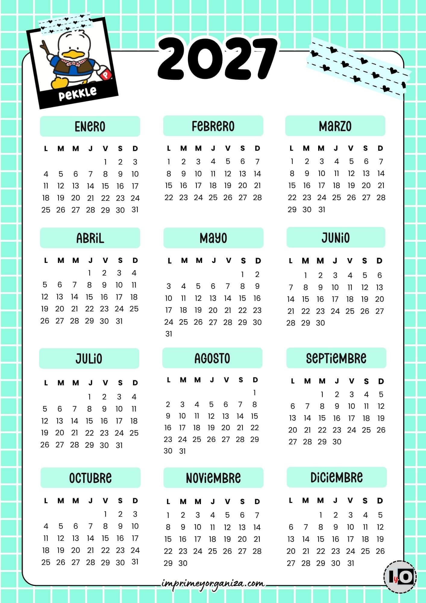 Calendario 2027 de Pekkle
