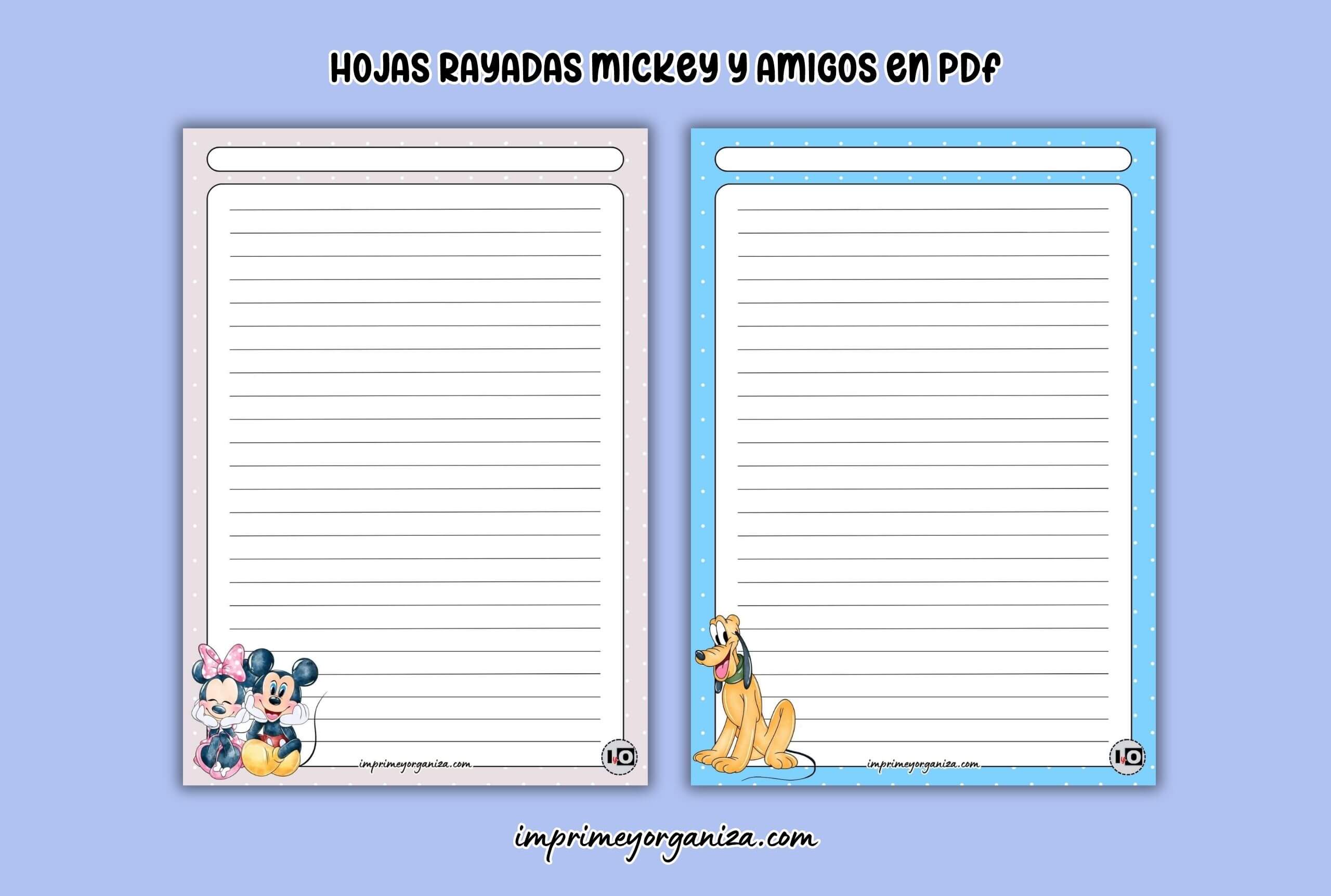hojas rayadas de mickey mouse y sus amigos para imprimir en PDF gratis