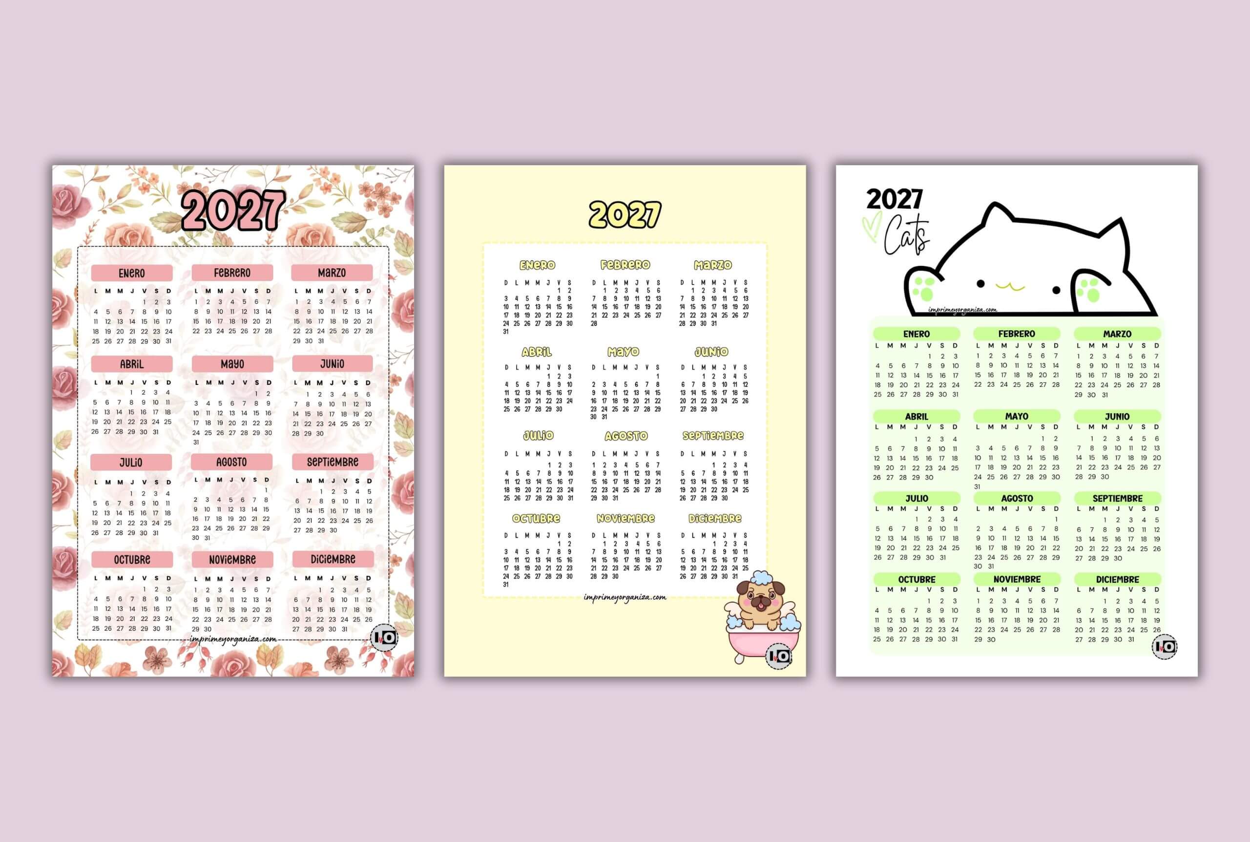 los mejores diseños de calendarios anuales 2027 para imprimir en PDF gratis