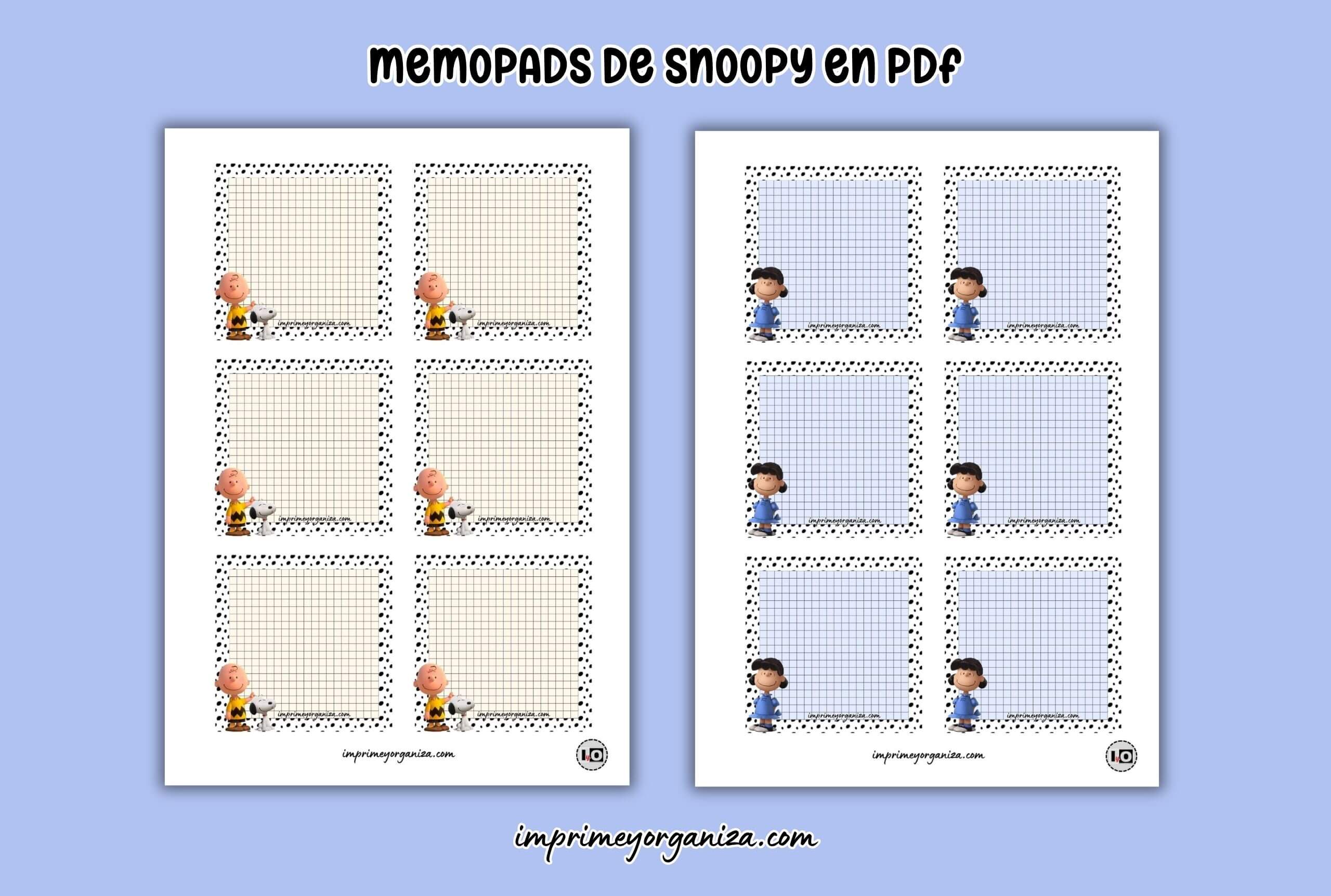 memopads de snoopy para imprimir en PDF gratis
