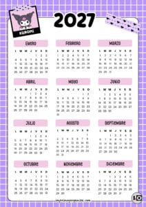 Calendario 2027 Kuromi