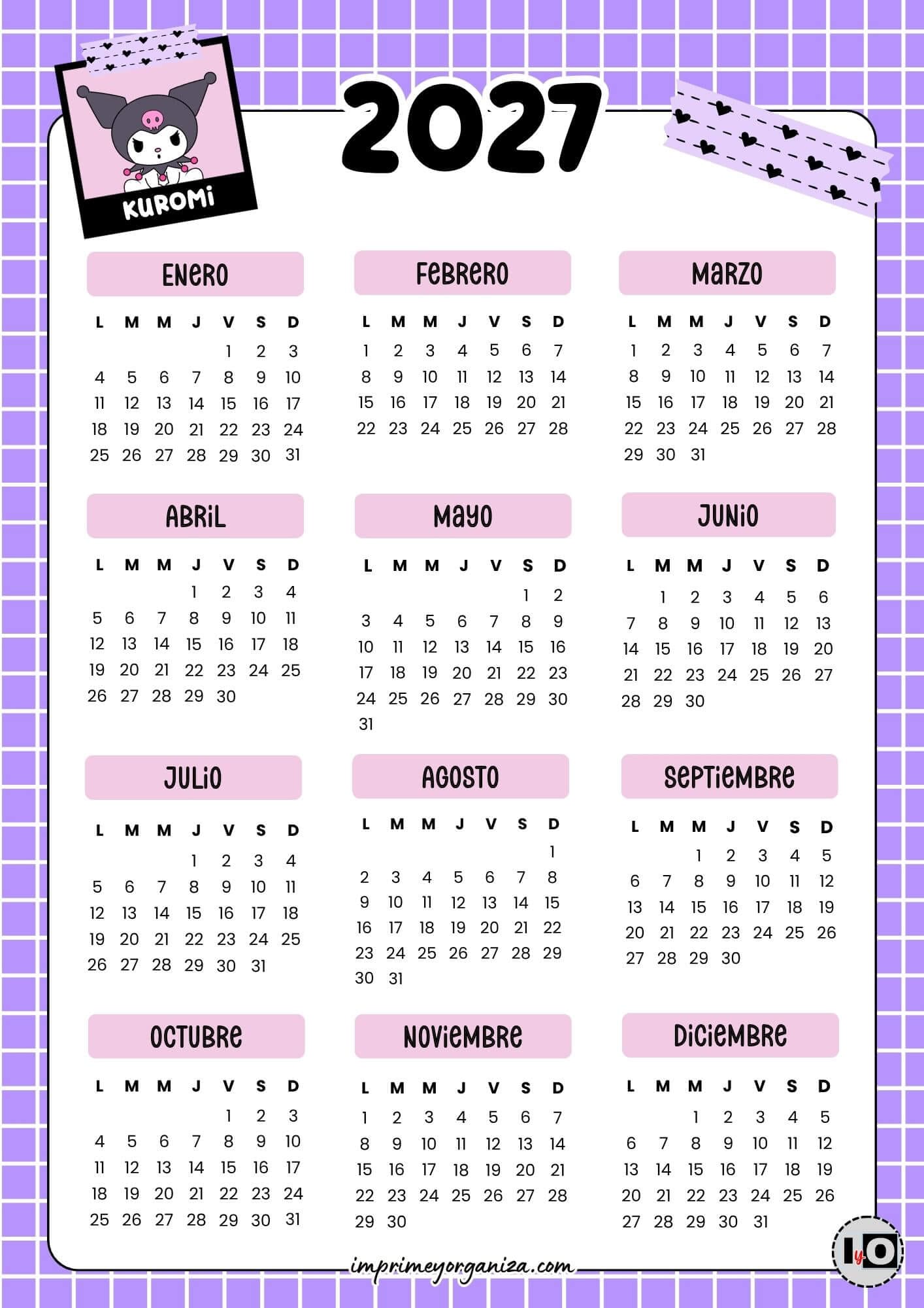 Calendario 2027 Kuromi