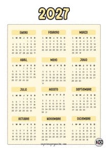 Calendario Anual 2027 Amarillo