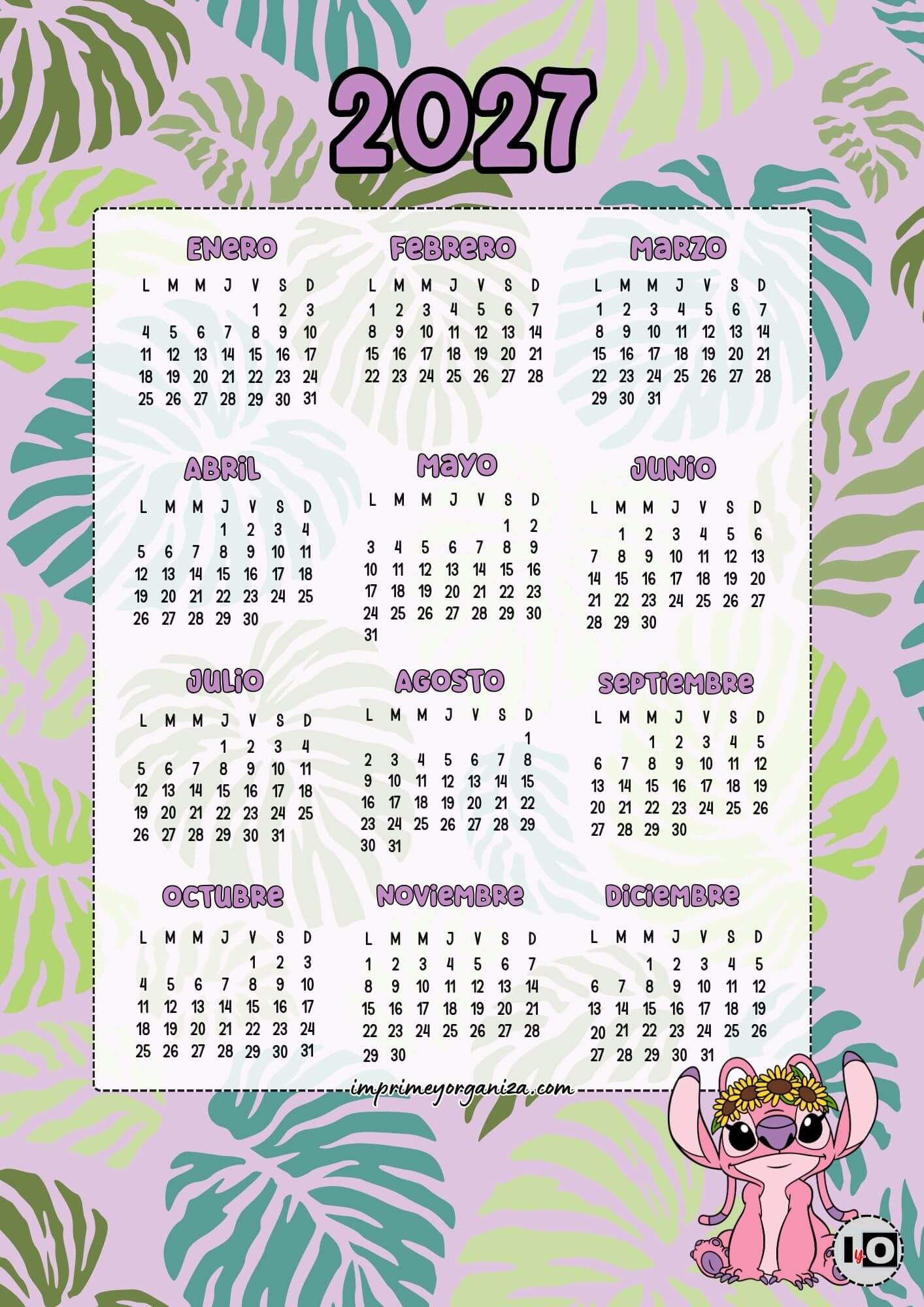 Calendario Anual 2027 Ángela