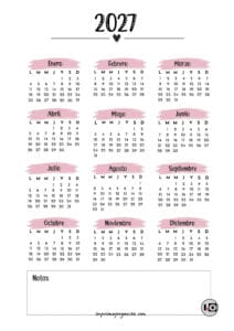 Calendario Anual 2027 Corazón