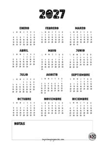 Calendario Anual 2027 Cute