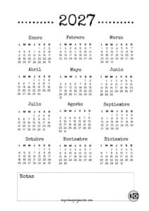 Calendario Anual 2027 Dot Line