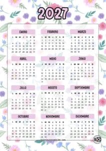 Calendario Anual 2027 Flores Acuarela