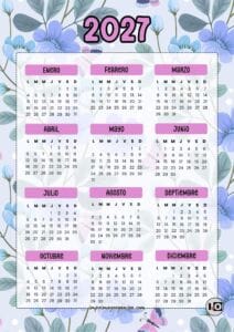 Calendario Anual 2027 Flores Azules