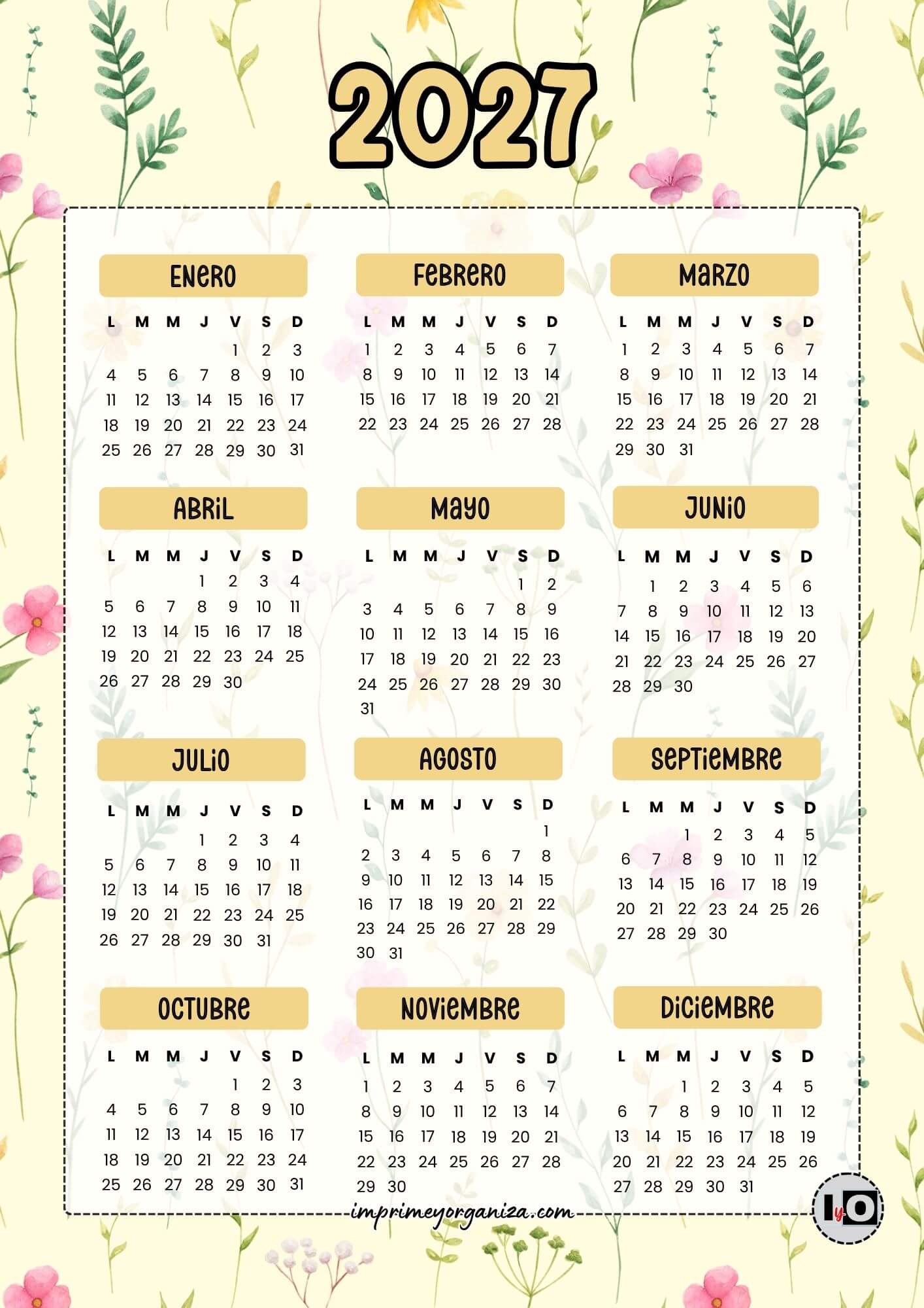Calendario Anual 2027 Flores Silvestres