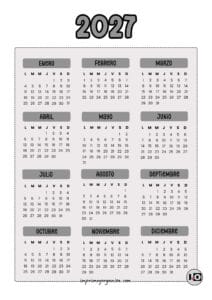 Calendario Anual 2027 Gris