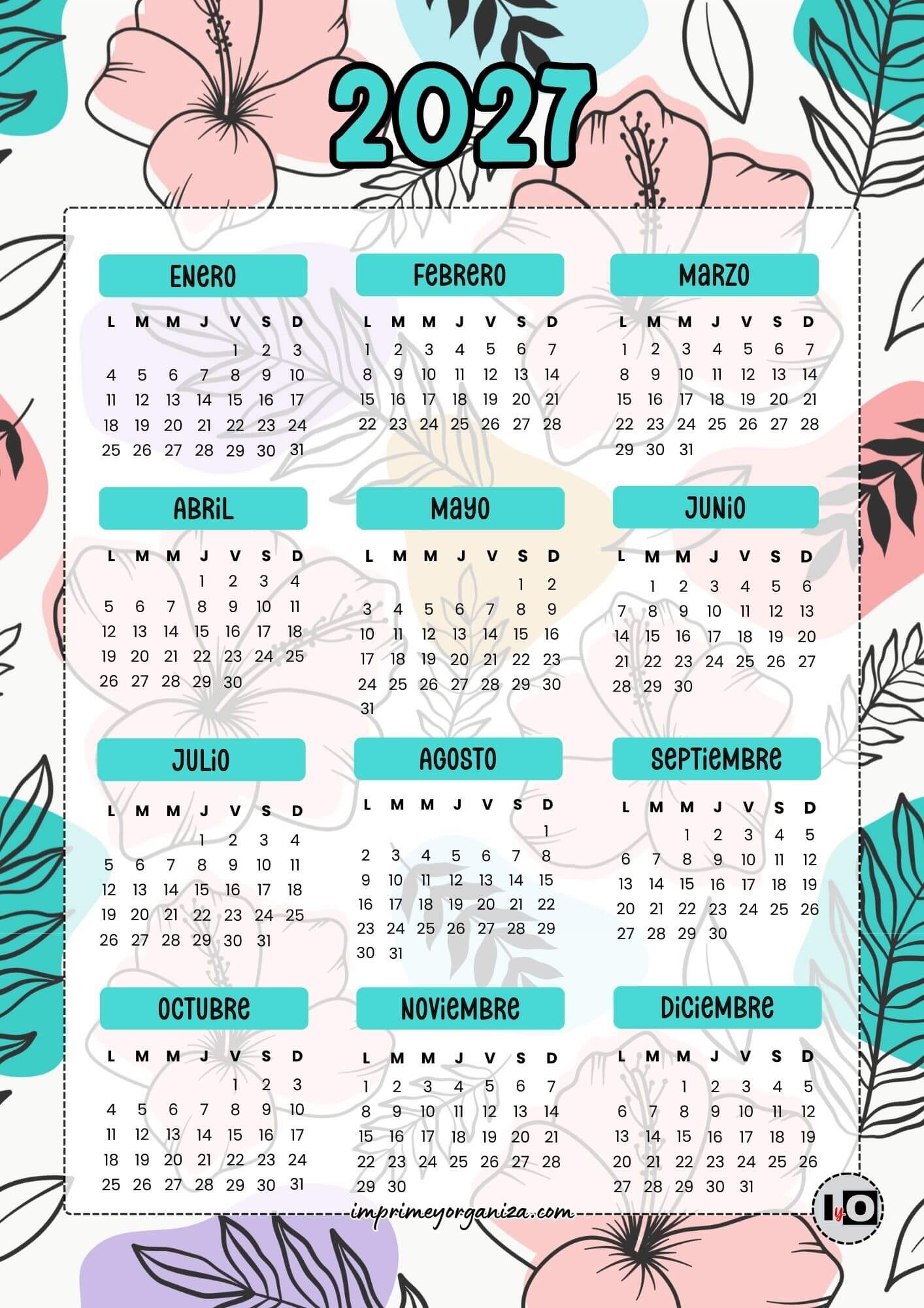 Calendario Anual 2027 Hibiscus