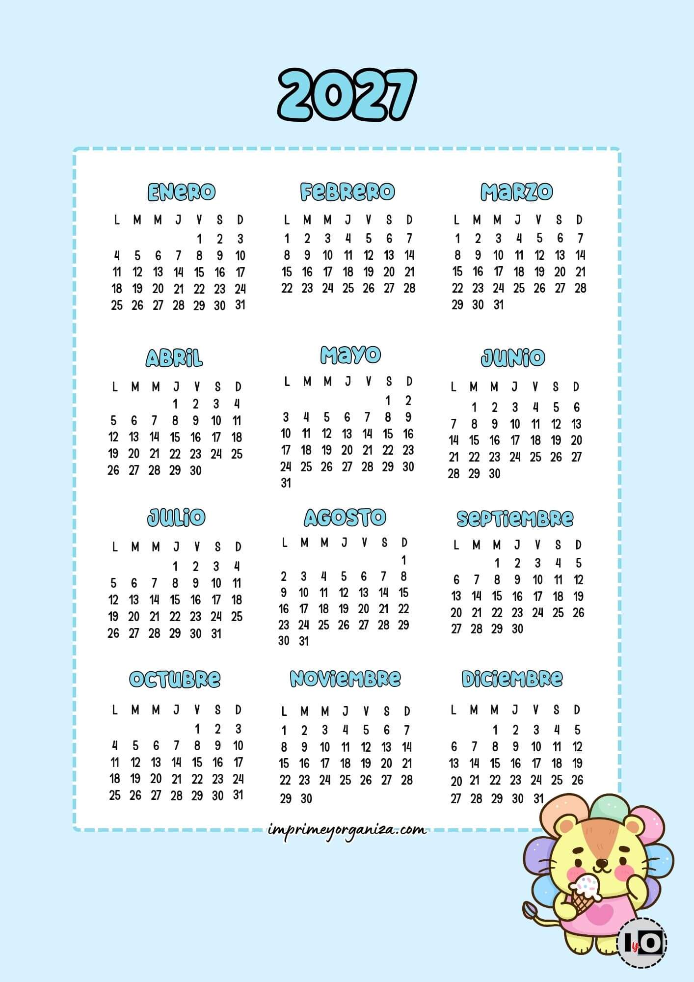 Calendario Anual 2027 León Cute