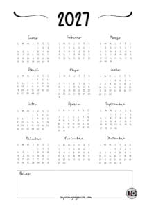 Calendario Anual 2027 Manuscrito