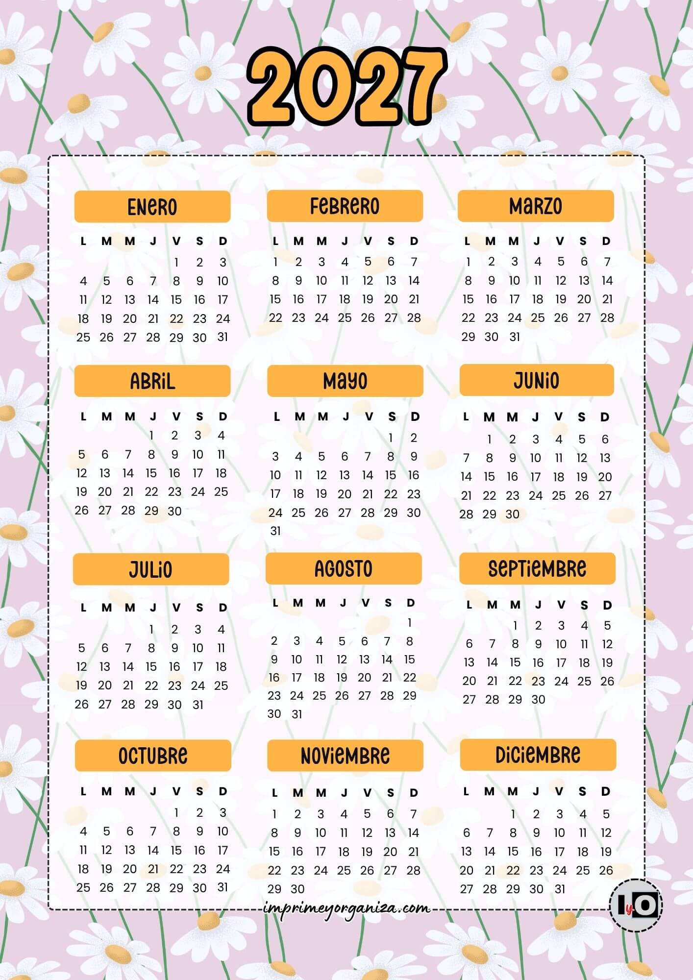 Calendario Anual 2027 Margaritas