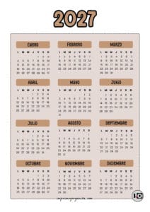 Calendario Anual 2027 Marrón