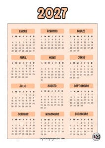 Calendario Anual 2027 Naranja