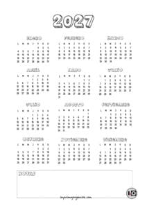 Calendario Anual 2027 Relieve