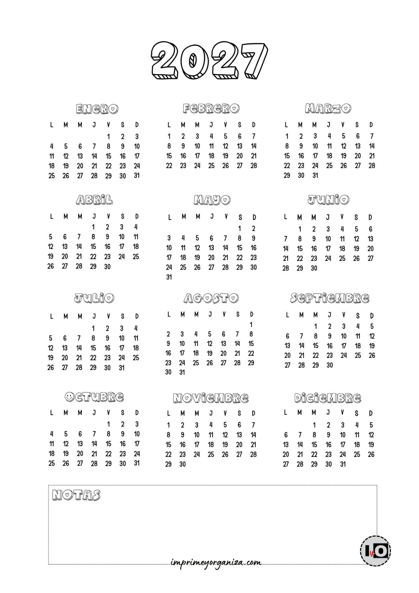 Calendario Anual 2027 Relieve