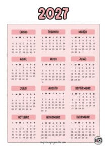 Calendario Anual 2027 Rosa