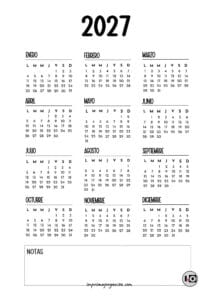 Calendario Anual 2027 Sencillo