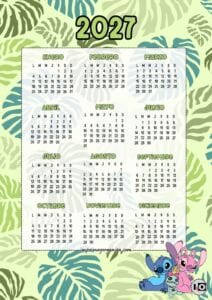 Calendario Anual 2027 Stitch, Ángela y Scrump