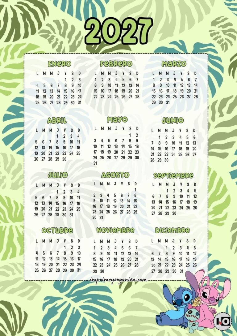 Calendario Anual 2027 Stitch, Ángela y Scrump
