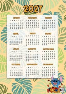 Calendario Anual 2027 Stitch Hojas